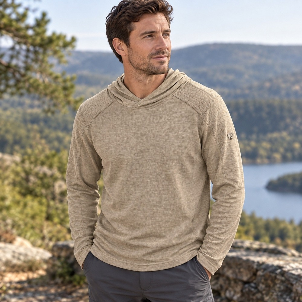 KUHL Engineered Hoodie Mens Large Tan Excellent Pullover Knit 7511